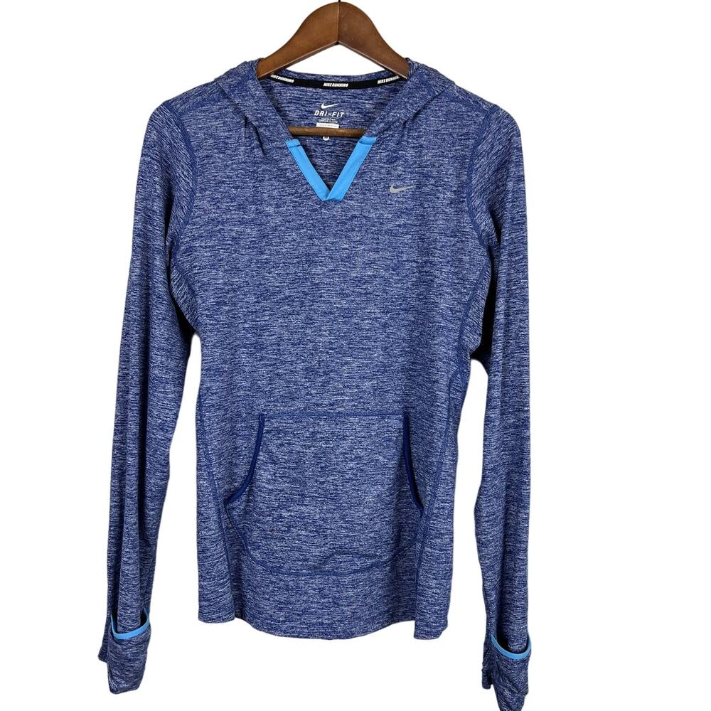 Nike Running Hooded Zip Pullover Long Sleeve Blue Pockets - M